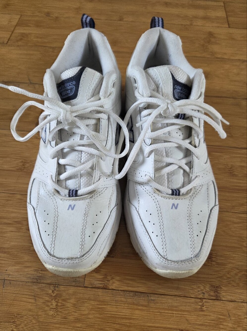 New Balance Women's White Athletic Sneakers with Navy Accents - 10